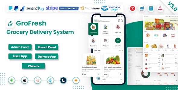 GroFresh 7.0 Nulled – (Grocery, Pharmacy, eCommerce, Store) App and Web with Laravel Admin Panel + Delivery App