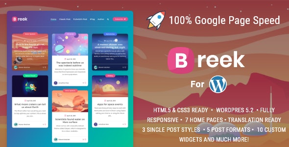Breek 4.2.0 – Minimal Lightweight Masonry AMP Theme for WordPress