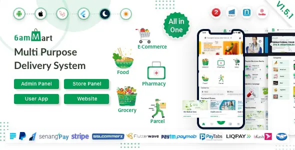 6amMart 2.0 Nulled – Multivendor Food, Grocery, eCommerce, Parcel, Pharmacy delivery app with Admin & Website