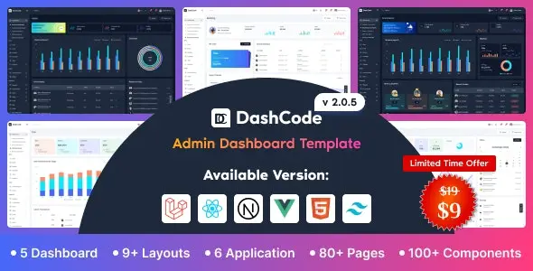 DashCode 2.0.7 – Laravel, React, Vuejs, NextJs, HTML,Tailwind Dashboard Template