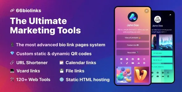 66biolinks 63.0 Extended – Bio Links, URL Shortener, QR Codes & Web Tools (SAAS)
